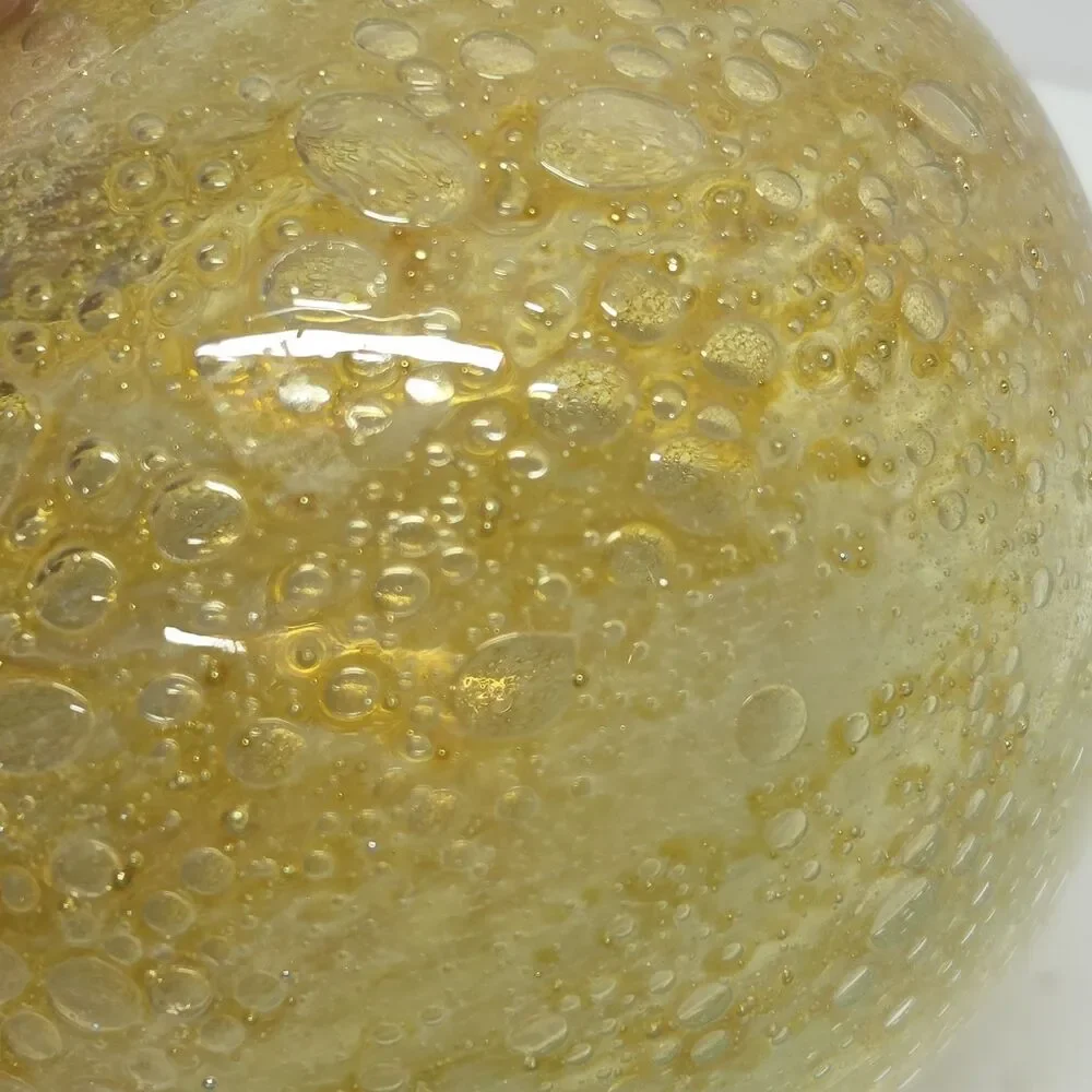 Vintage 70s MDINA Bubble Glass Globe Vase Yellow Ochre By Michael Harris Malta
